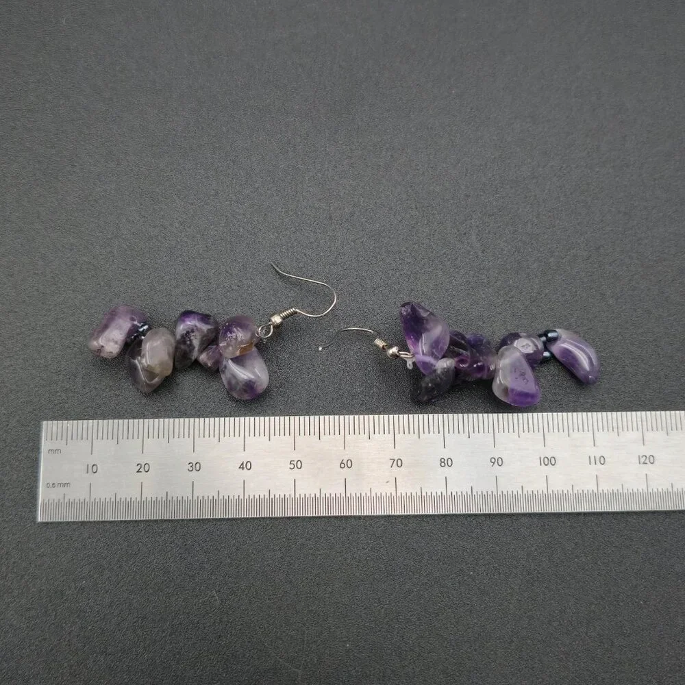 Silver Plated Amethyst Stone Chain Handmade Earrings A7006 - Picture 4 of 5